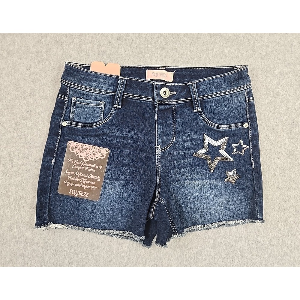Squeeze Jean Shorts Girls Size 10 Cut Off Mid Rise Denim Shortie Jeans Stars NWT